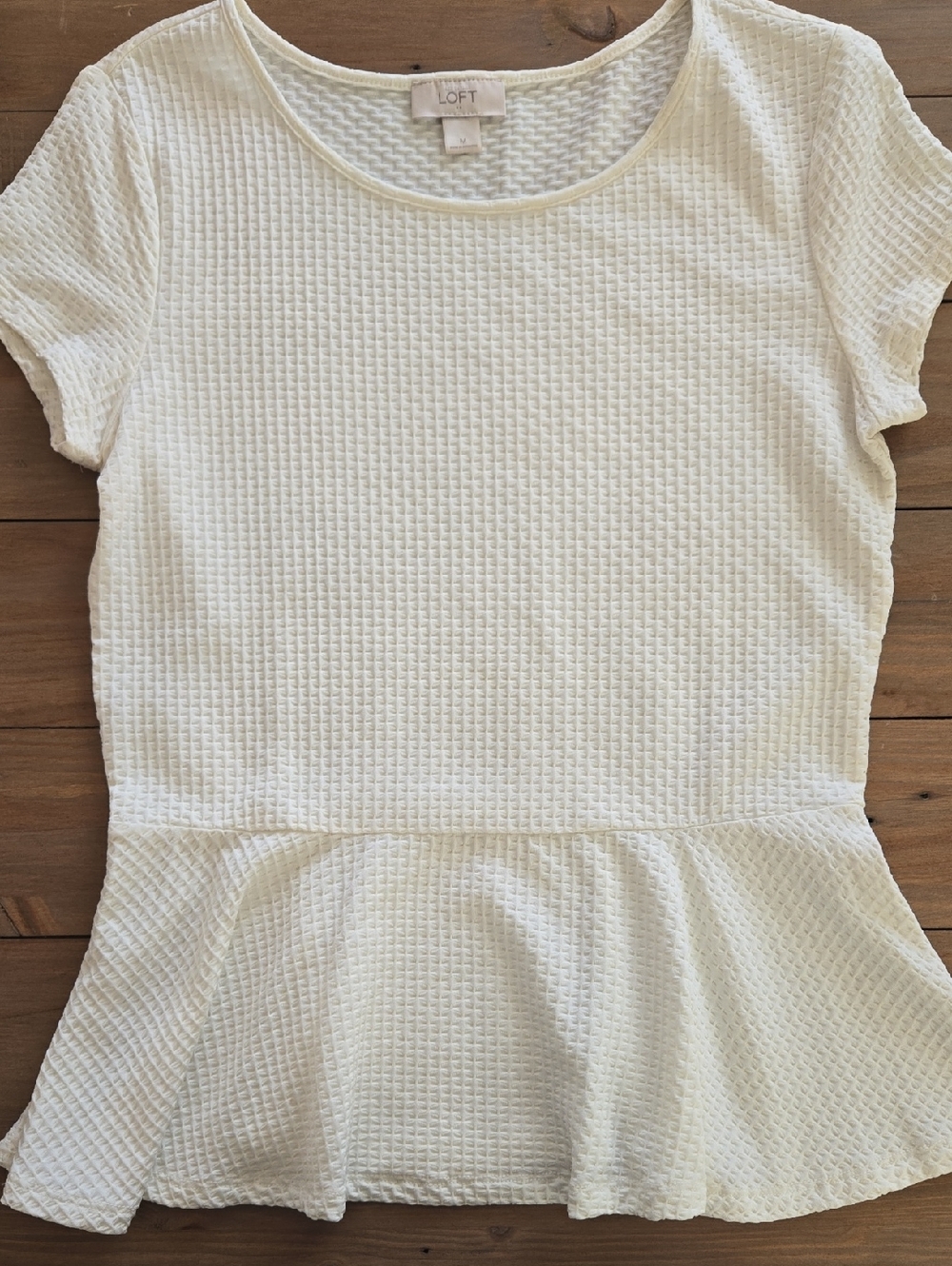 LOFT Cream Textured Peplum Top